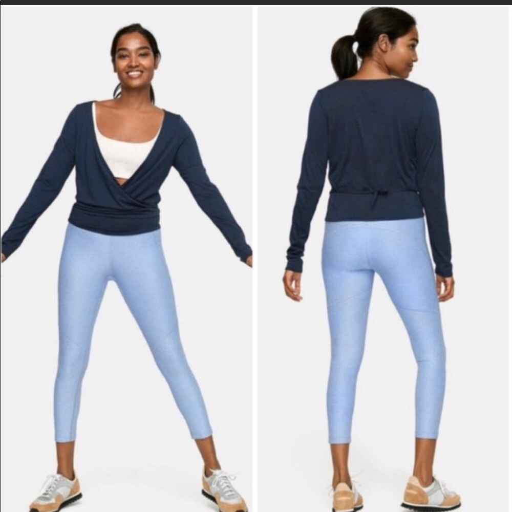 Outdoor Voices Navy Wool Merino Wrap Top